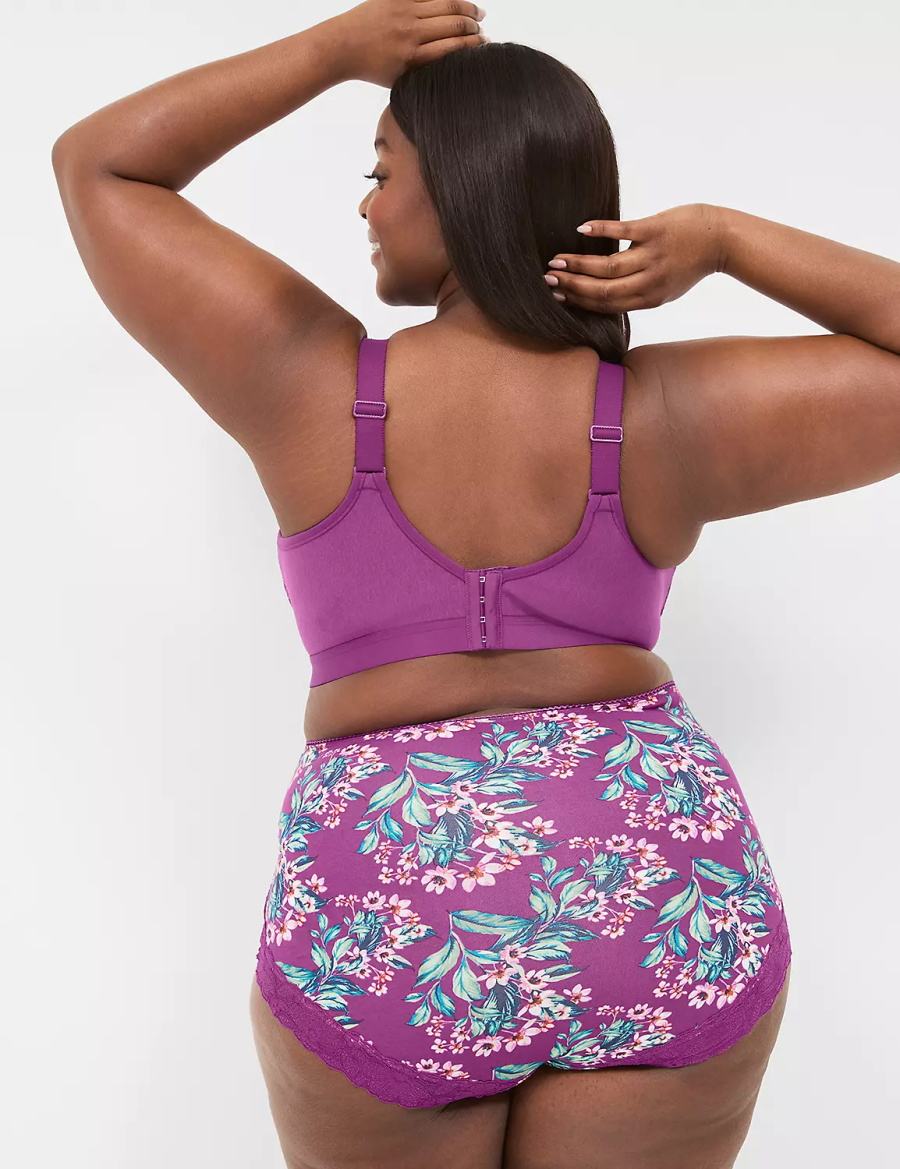 Purple Lane Bryant Cotton High-Waist With Lace Back Women Briefs | DSF915RP