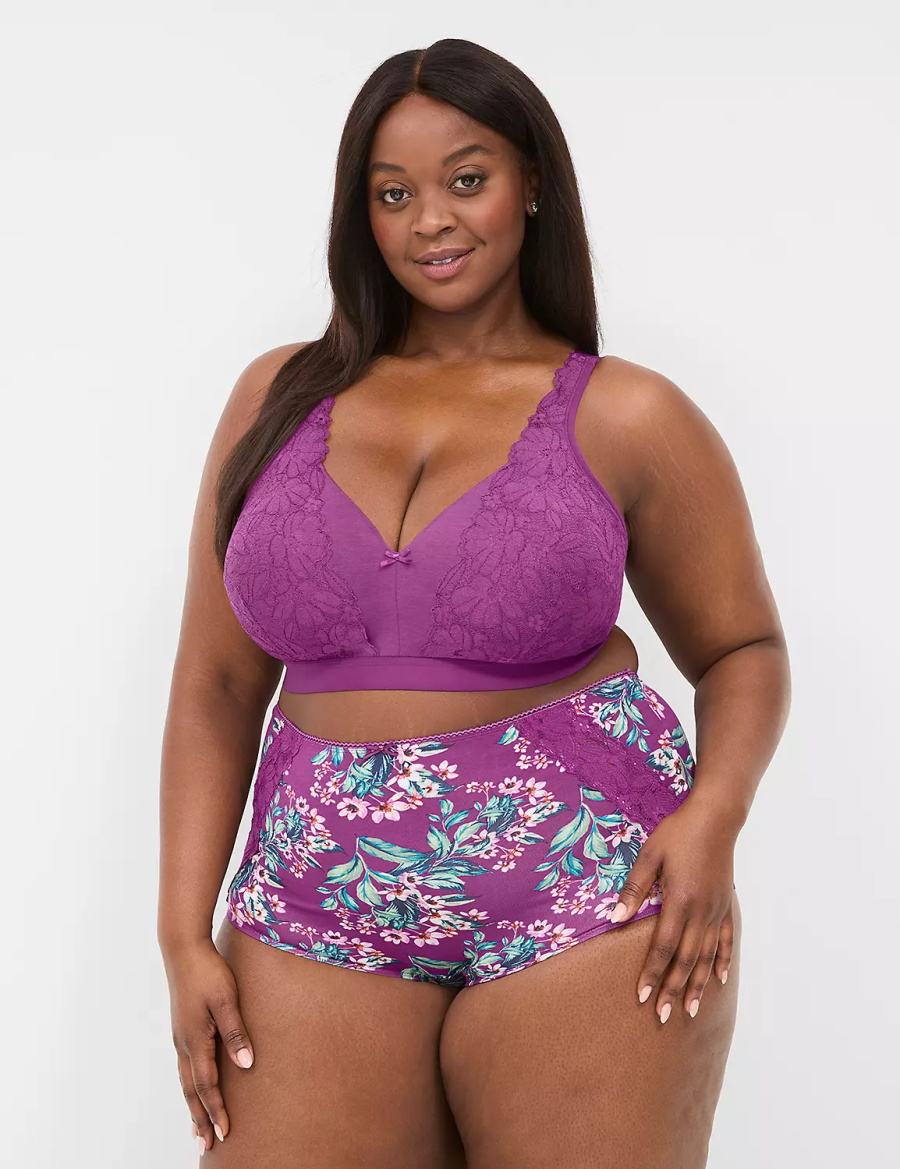 Purple Lane Bryant Cotton High-Waist With Lace Back Women Briefs | DSF915RP