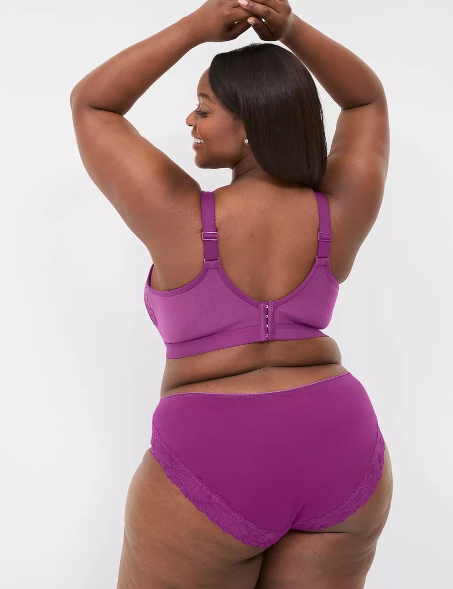 Purple Lane Bryant Cotton With Lace Back Women Hipster Panty | OJW5946UK