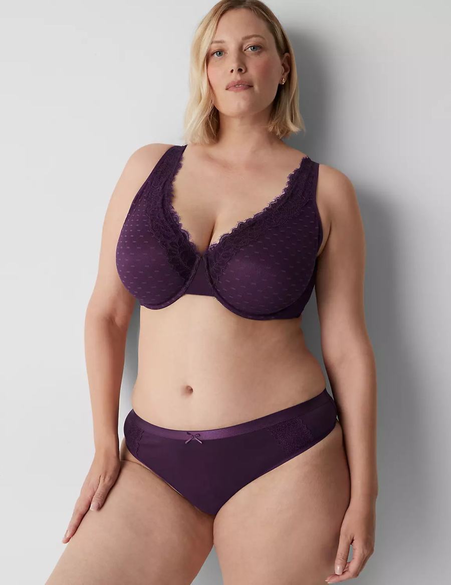 Purple Lane Bryant Cotton With Lace Waist Women Thong Panty | AMO6423AP