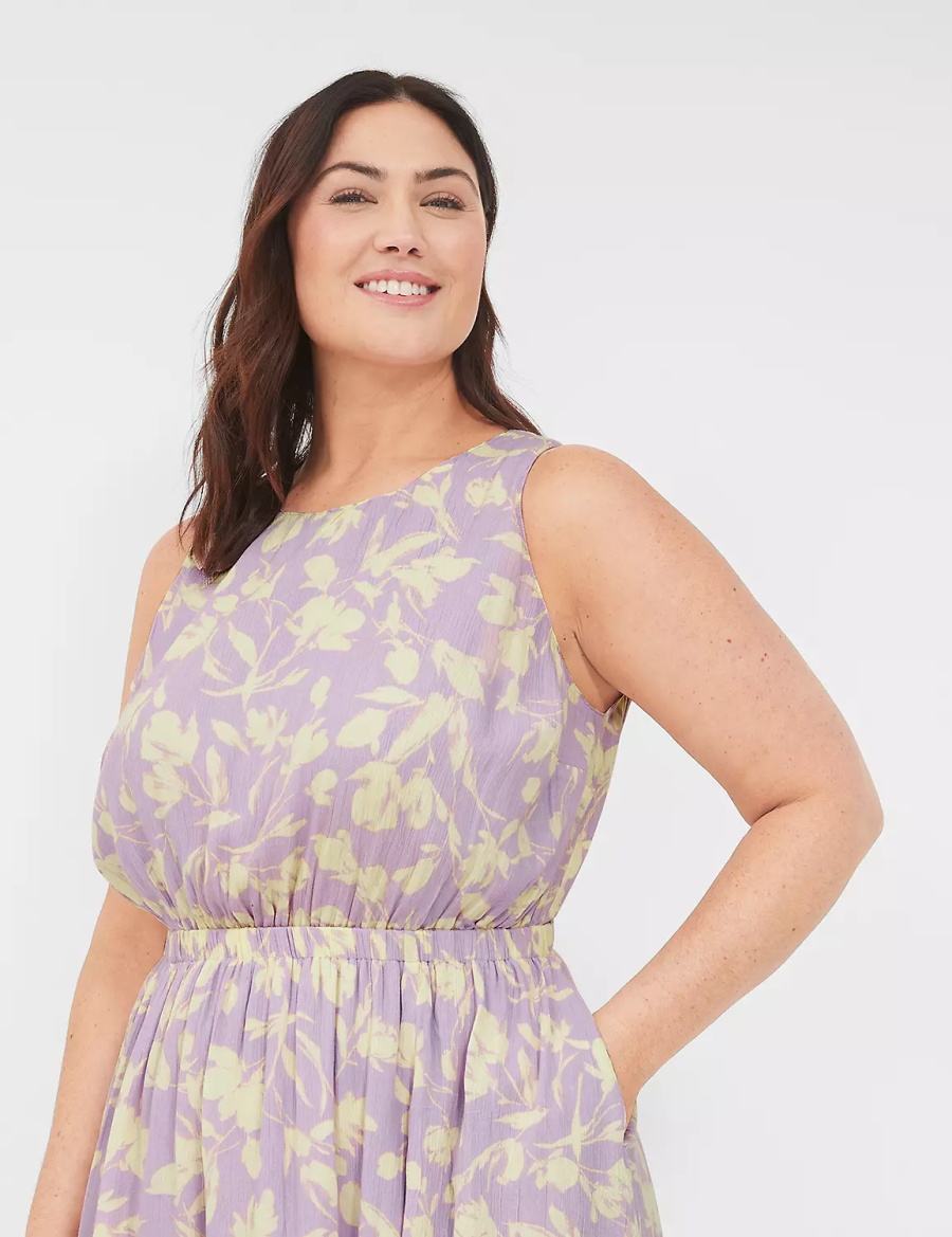 Purple Lane Bryant Crew-Neck Fit & Flare Women Midi Dress | UEY2583QS