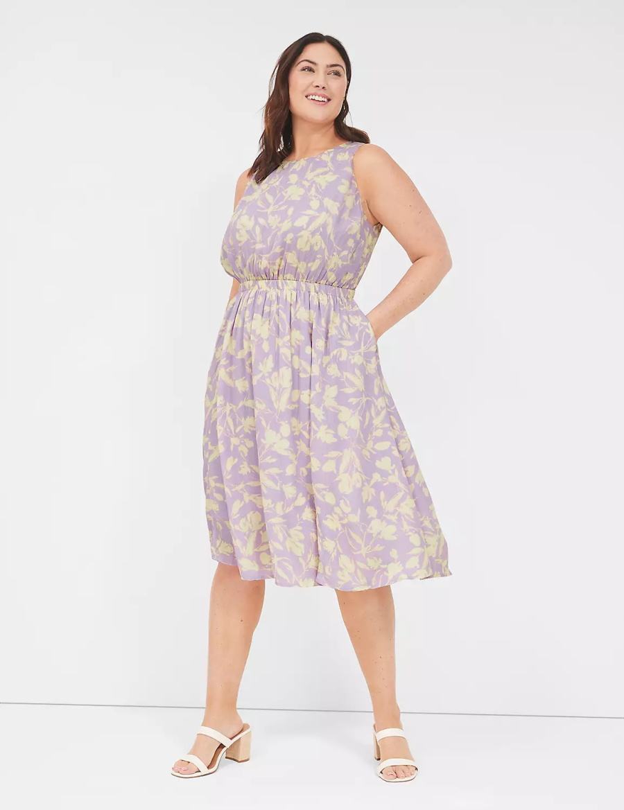 Purple Lane Bryant Crew-Neck Fit & Flare Women Midi Dress | UEY2583QS