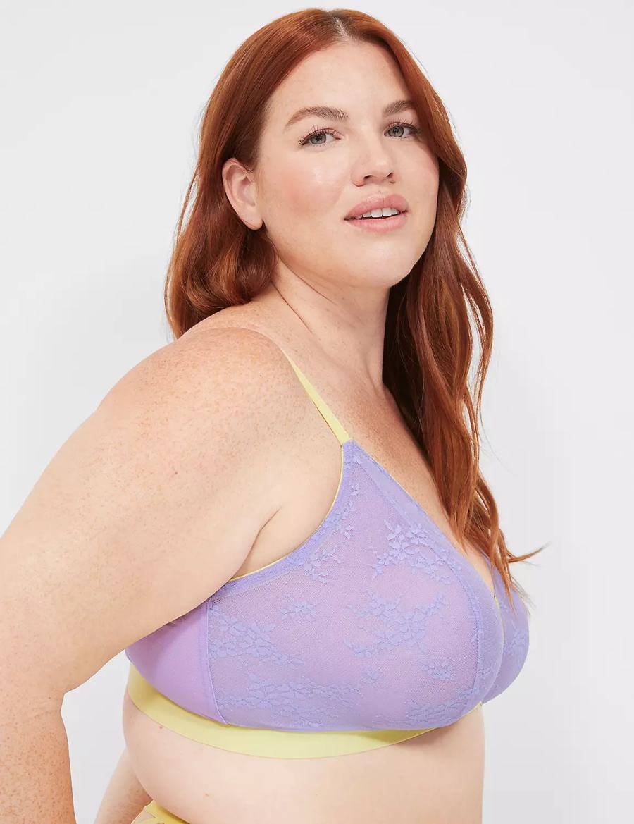 Purple Lane Bryant Delicate Lace Peek-A-Boo No-Wire Women Bralettes | SPK2380HL