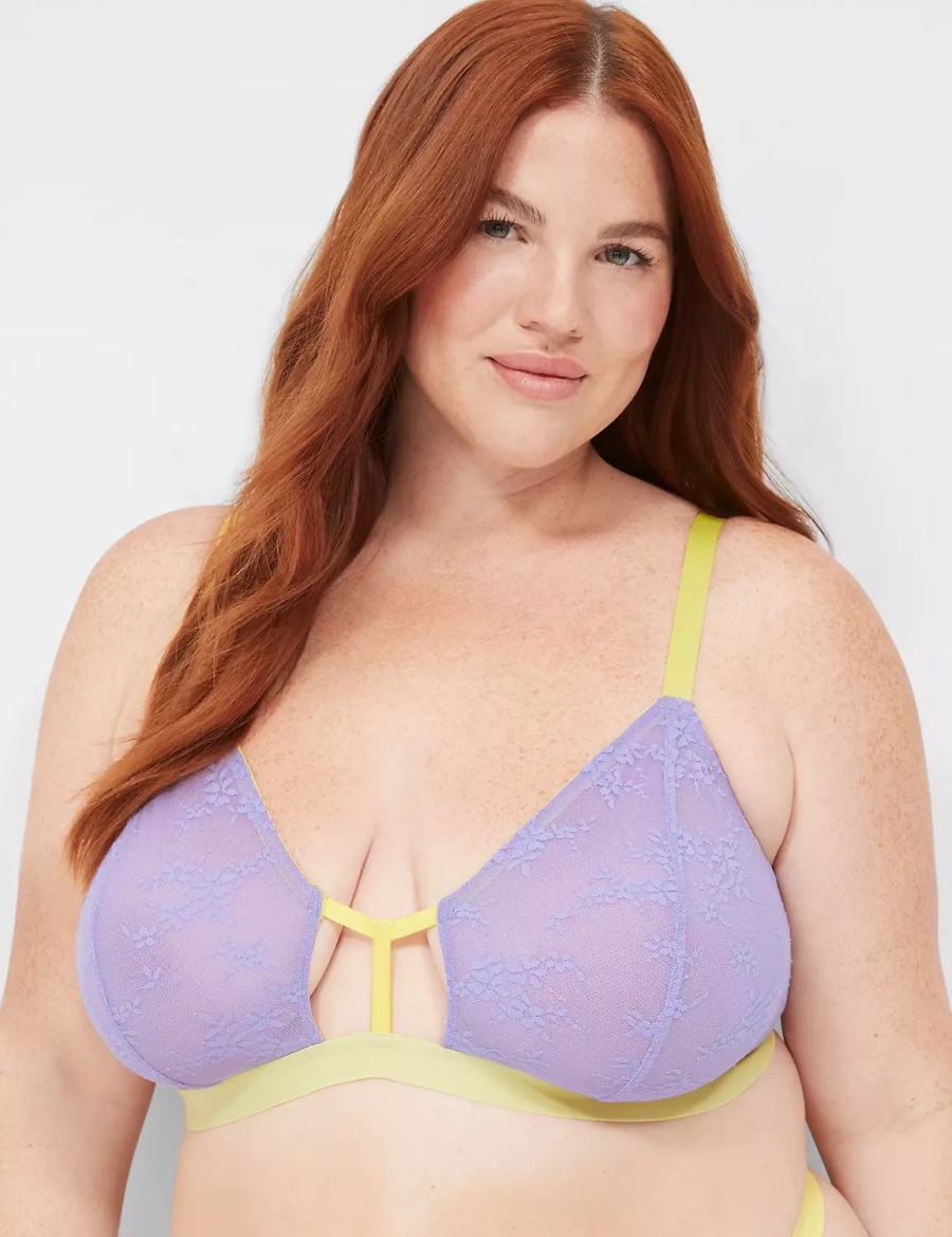 Purple Lane Bryant Delicate Lace Peek-A-Boo No-Wire Women Bralettes | SPK2380HL