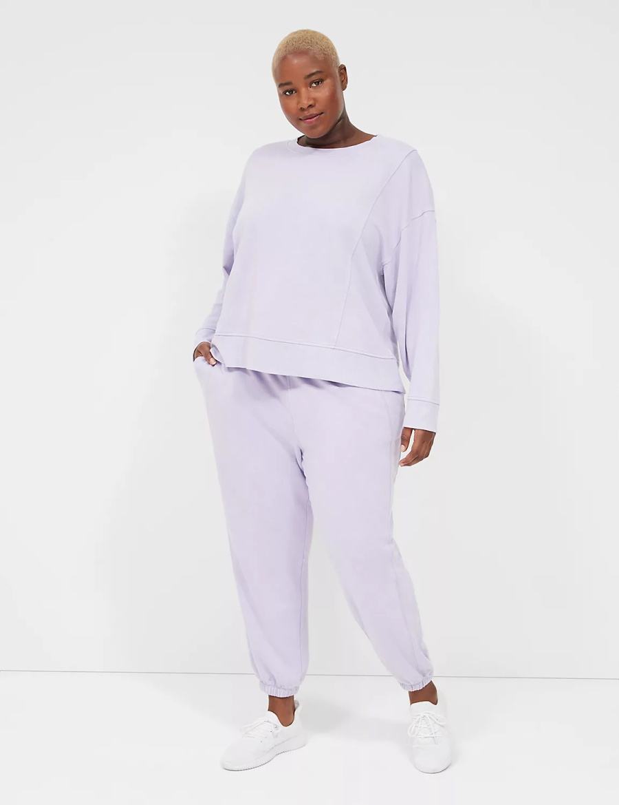 Purple Lane Bryant LIVI Crew-Neck French Terry Washed Women Sweatshirts | JPG5996LZ