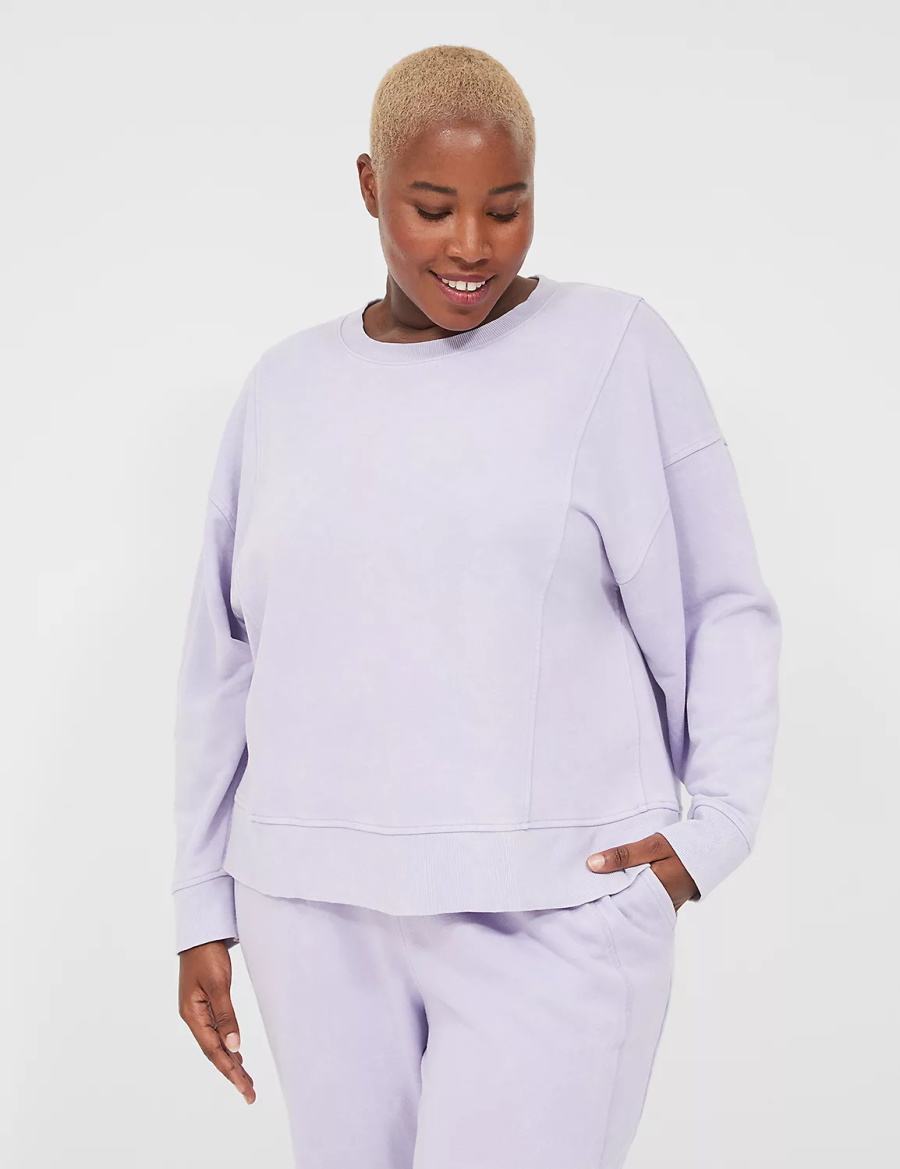 Purple Lane Bryant LIVI Crew-Neck French Terry Washed Women Sweatshirts | JPG5996LZ