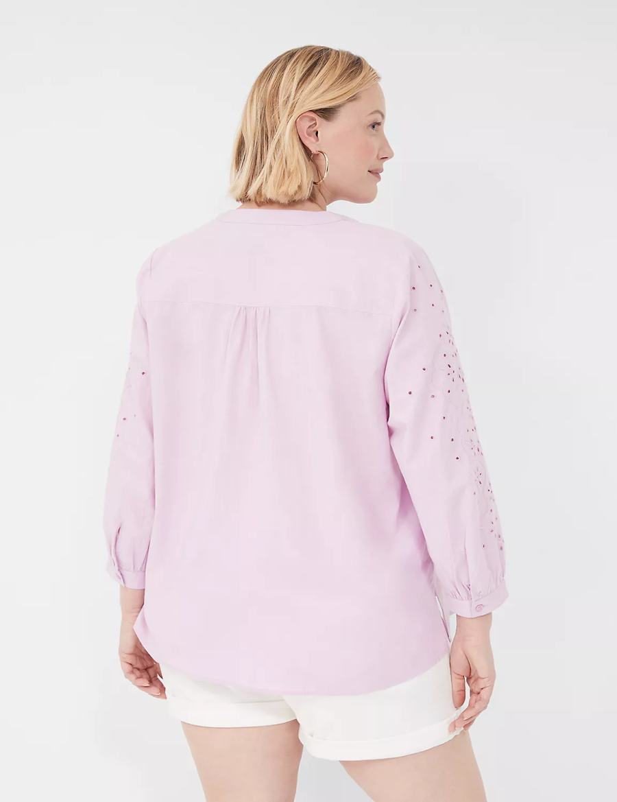 Purple Lane Bryant Relaxed Eyelet-Sleeve Button-Front Women Blouse | QSD9218QR