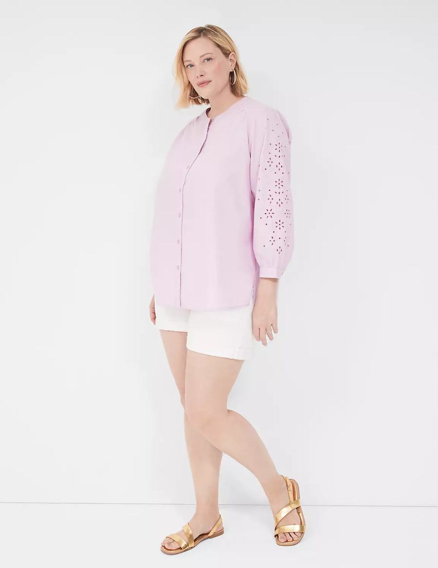 Purple Lane Bryant Relaxed Eyelet-Sleeve Button-Front Women Blouse | QSD9218QR