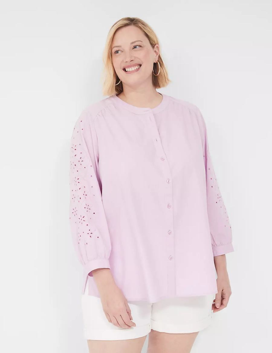 Purple Lane Bryant Relaxed Eyelet-Sleeve Button-Front Women Blouse | QSD9218QR