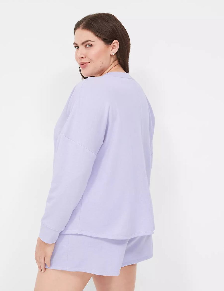 Purple Lane Bryant Terry Fleece V-Neck Top Women T Shirts | CPR3274DN