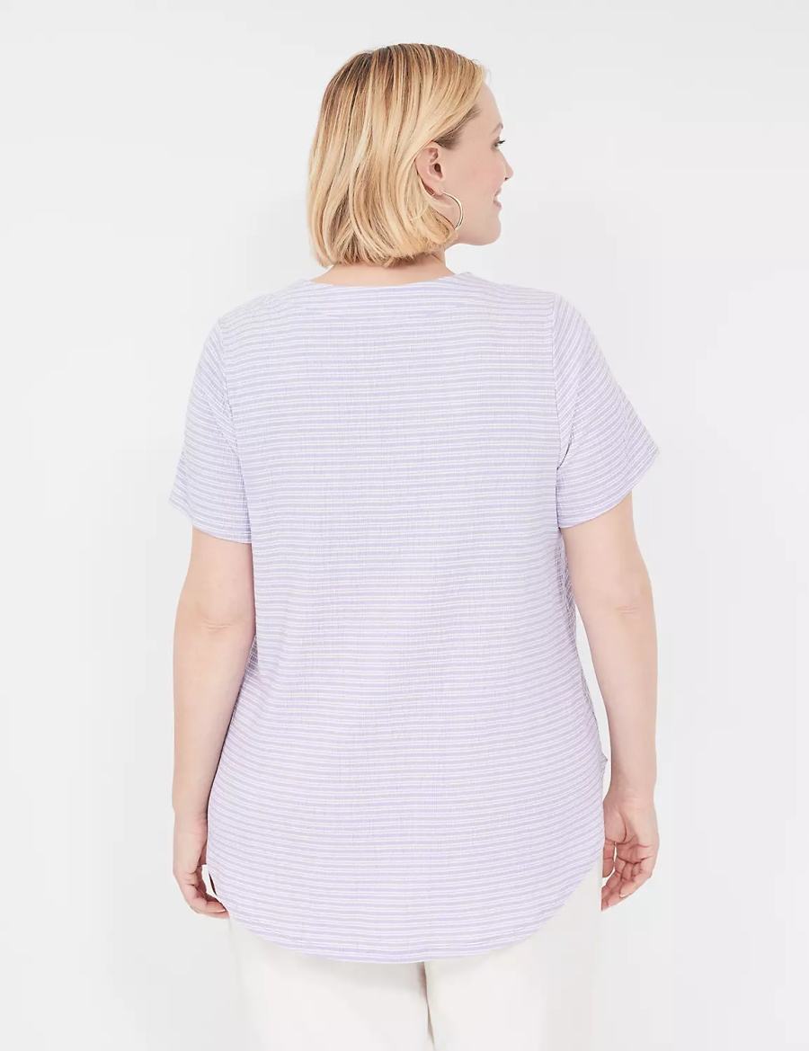 Purple Stripes Lane Bryant Short-Sleeve V-Neck Top Women T Shirts | WHS3361CG