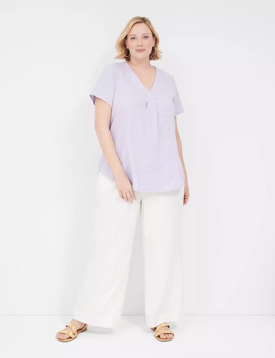 Purple Stripes Lane Bryant Short-Sleeve V-Neck Top Women T Shirts | WHS3361CG