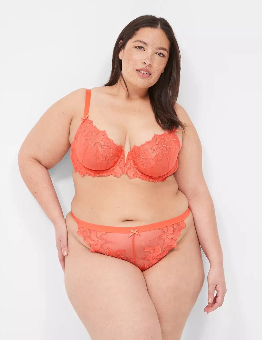 Red Coral Lane Bryant Embroidered Women Thong Panty | DQF8824BW