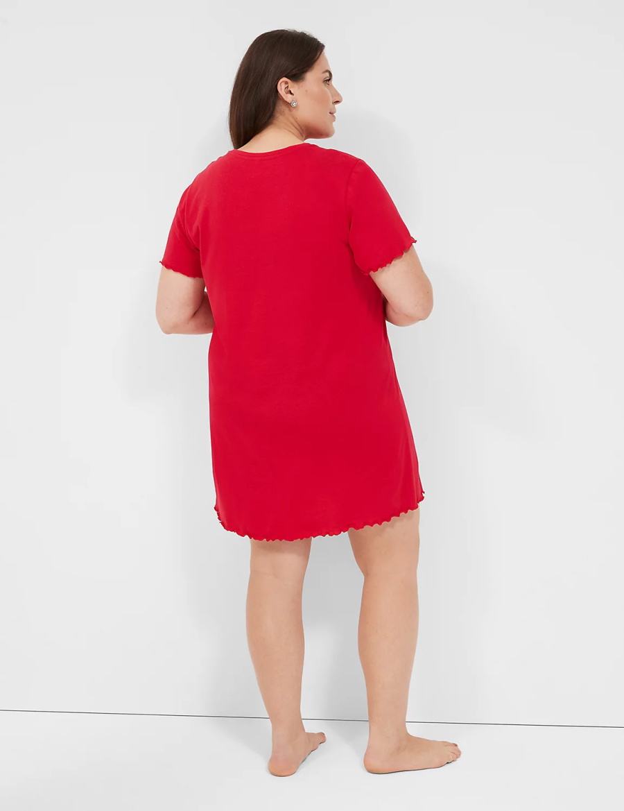 Red Lane Bryant Comfy Cotton Lettuce-Hem Sleepshirt Women T Shirts | KFX848TU