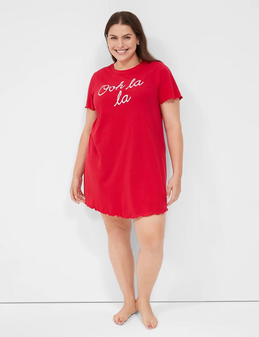 Red Lane Bryant Comfy Cotton Lettuce-Hem Sleepshirt Women T Shirts | KFX848TU