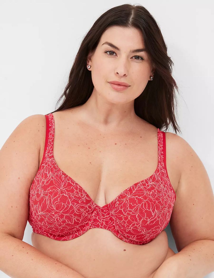 Red Lane Bryant Demi with Lace Women Unlined Bra | VKP3189CQ