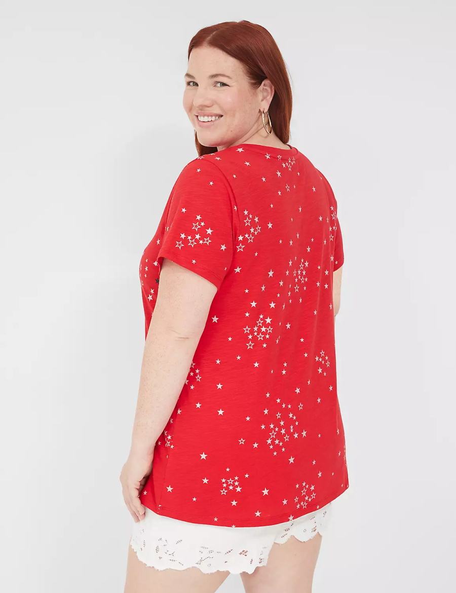 Red Lane Bryant Embroidered Stars Graphic Tee Women Tank Top | SKE6275EW