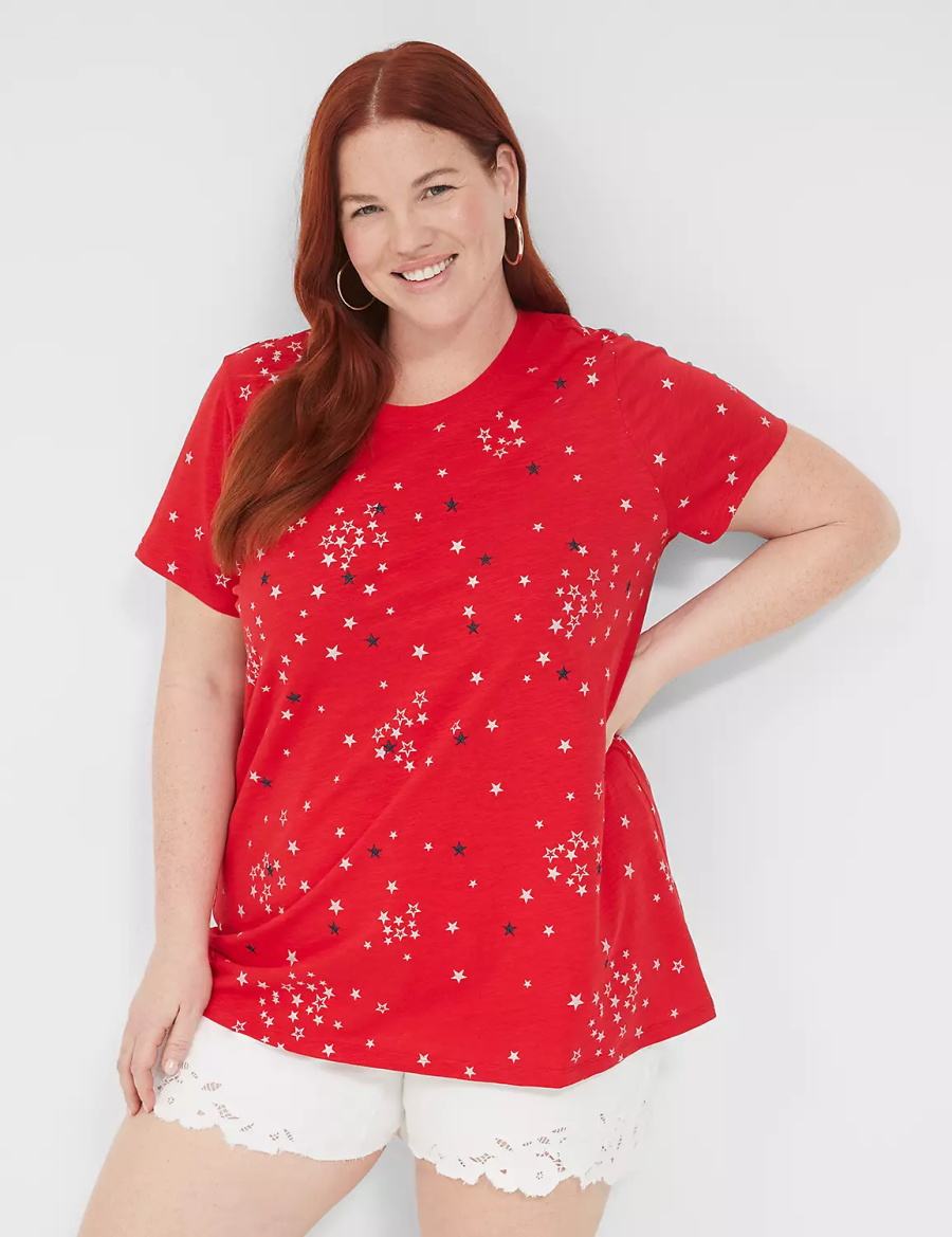 Red Lane Bryant Embroidered Stars Graphic Tee Women Tank Top | SKE6275EW