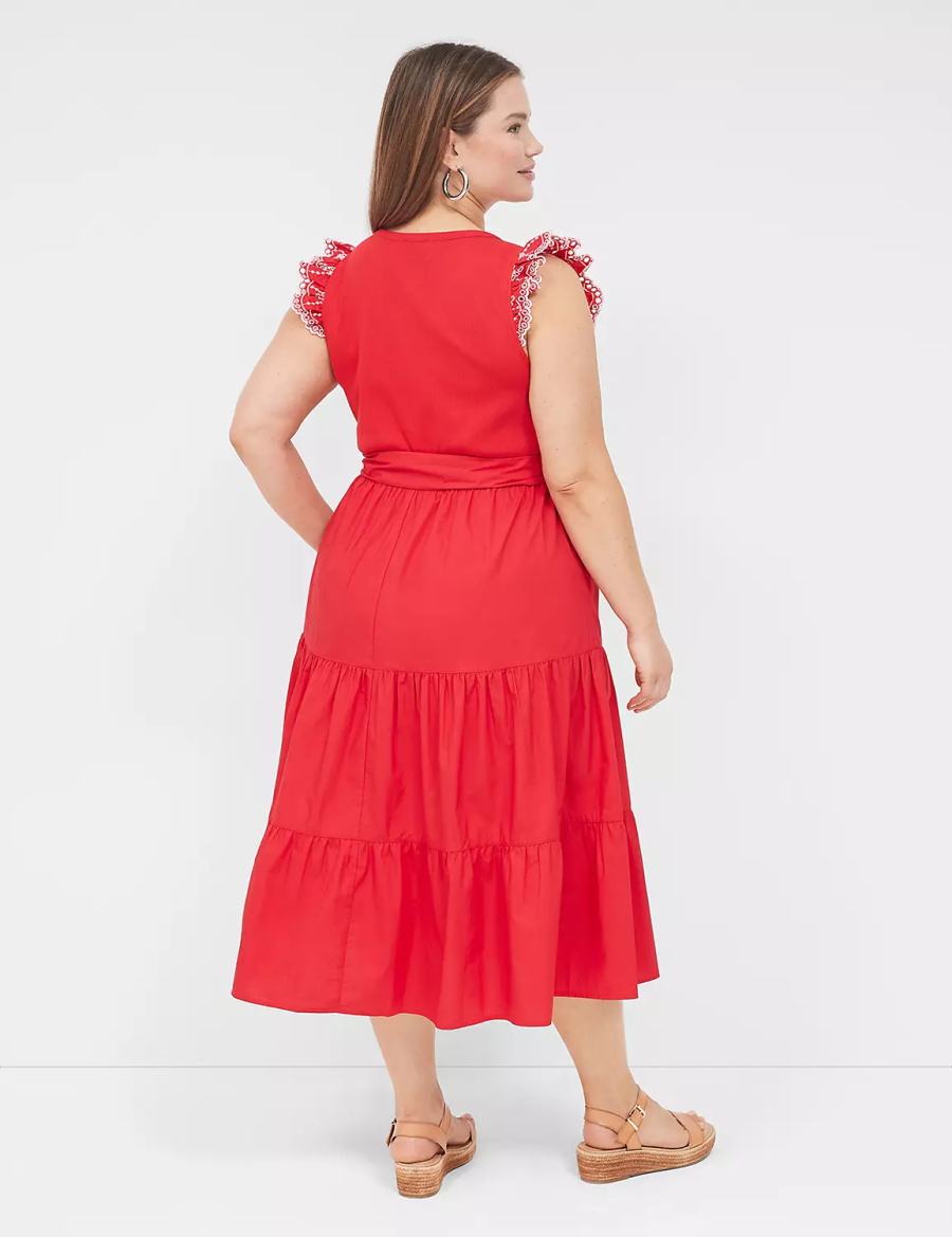 Red Lane Bryant Eyelet-Sleeveed Women Midi Dress | MPU5787DC