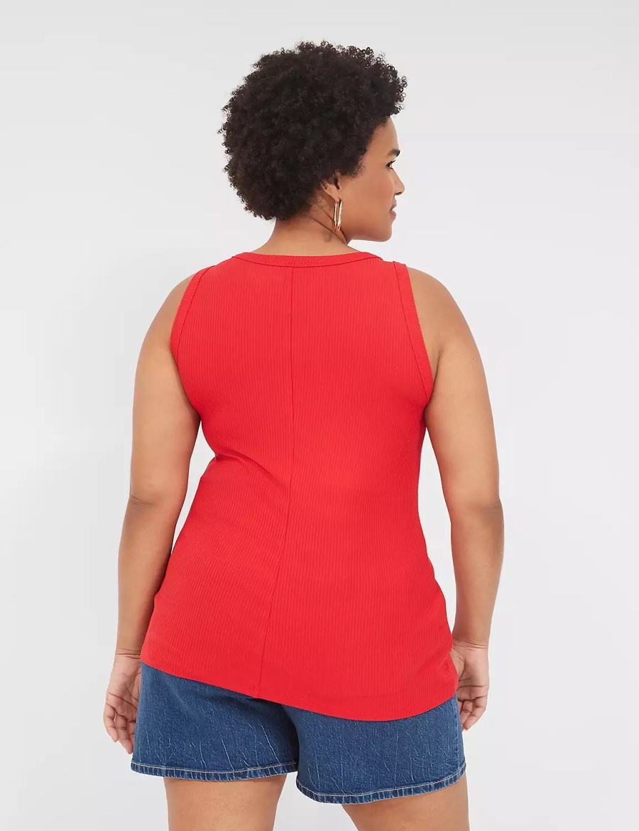 Red Lane Bryant Fitted High-Neck Rib Women Tank Top | CXE6011QD