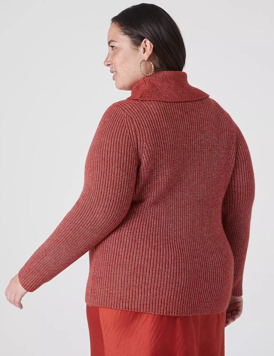 Red Lane Bryant Long-Sleeve Cowlneck Rib Women Sweaters | EMJ5824VF