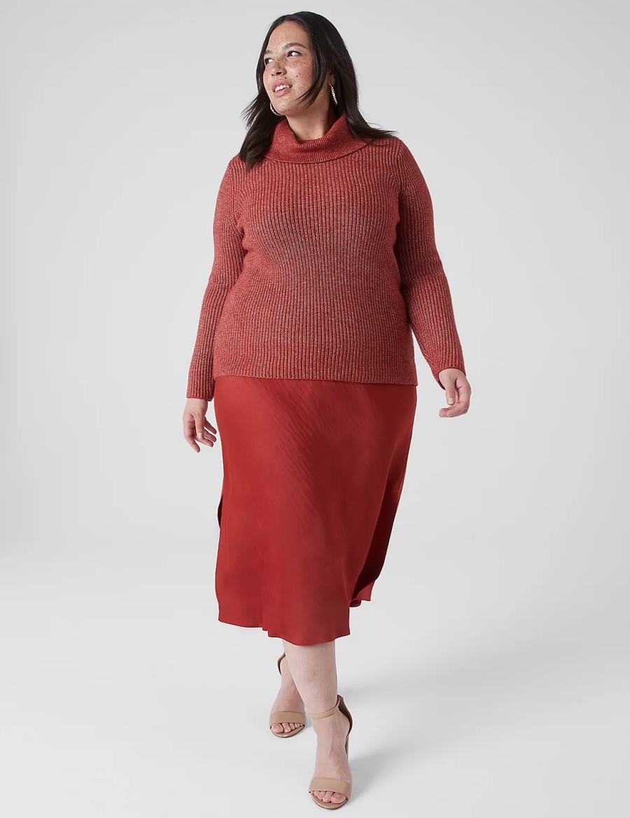 Red Lane Bryant Long-Sleeve Cowlneck Rib Women Sweaters | EMJ5824VF