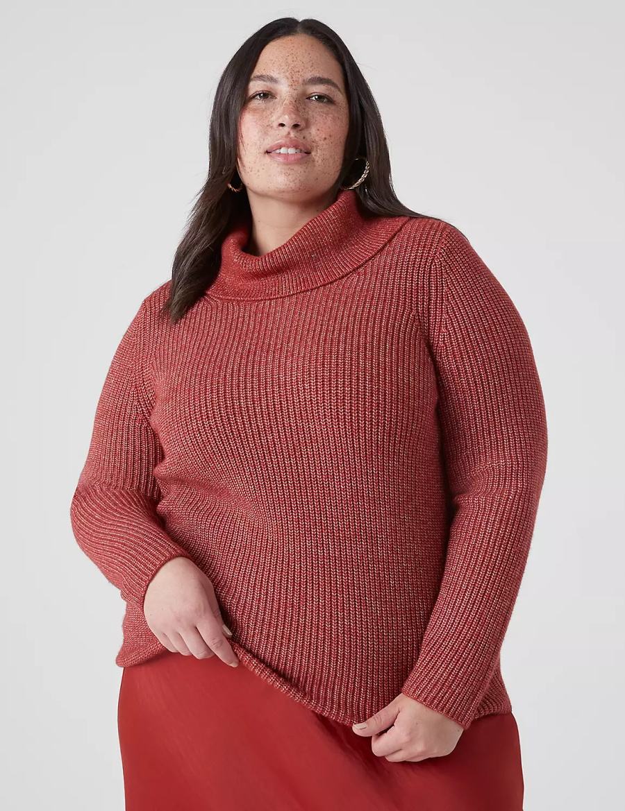 Red Lane Bryant Long-Sleeve Cowlneck Rib Women Sweaters | EMJ5824VF