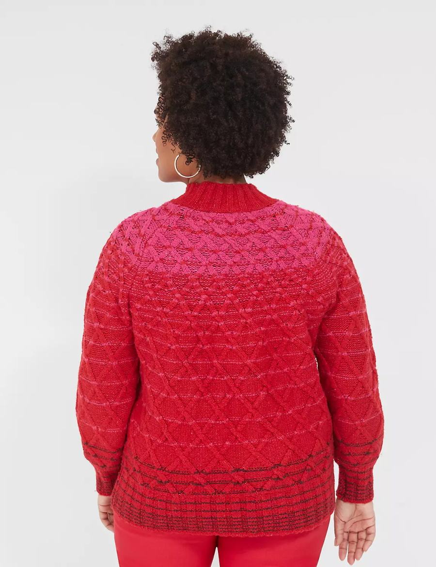 Red Lane Bryant Mock-Neck Cable Women Sweaters | TYD7948SY