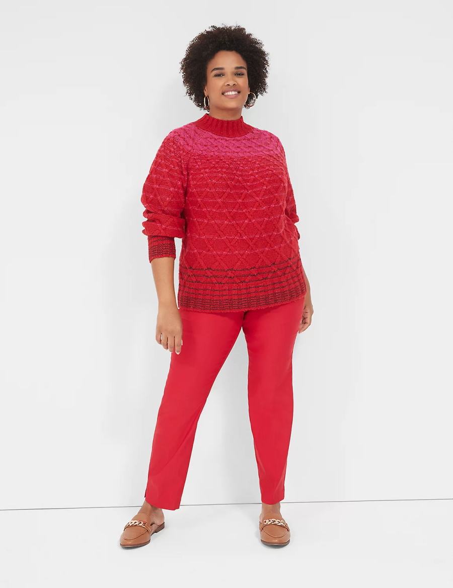 Red Lane Bryant Mock-Neck Cable Women Sweaters | TYD7948SY