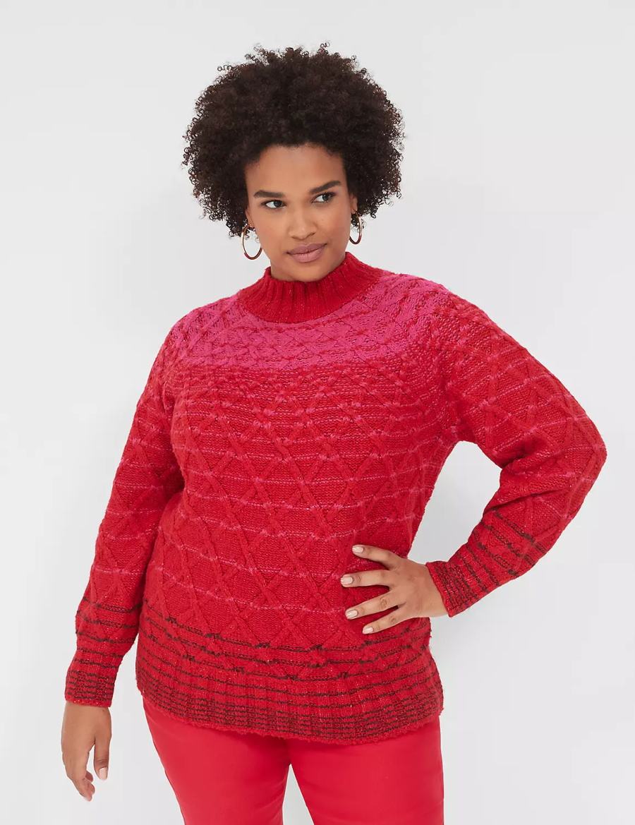 Red Lane Bryant Mock-Neck Cable Women Sweaters | TYD7948SY