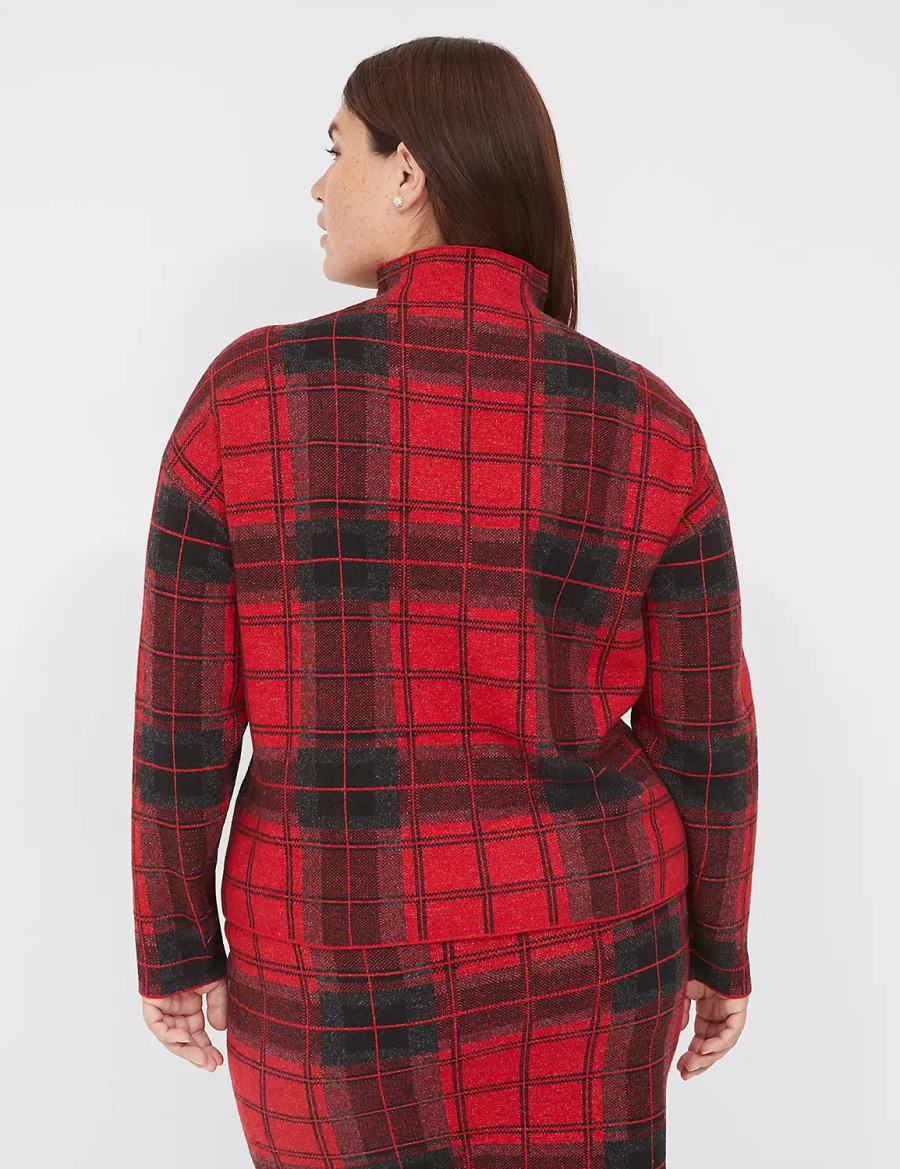 Red Lane Bryant Mock-Neck Plaid Women Sweaters | CSC9622GD