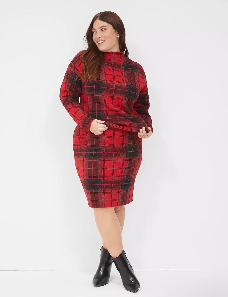 Red Lane Bryant Plaid Mini Sweater Women Skirts | RYH4569MI