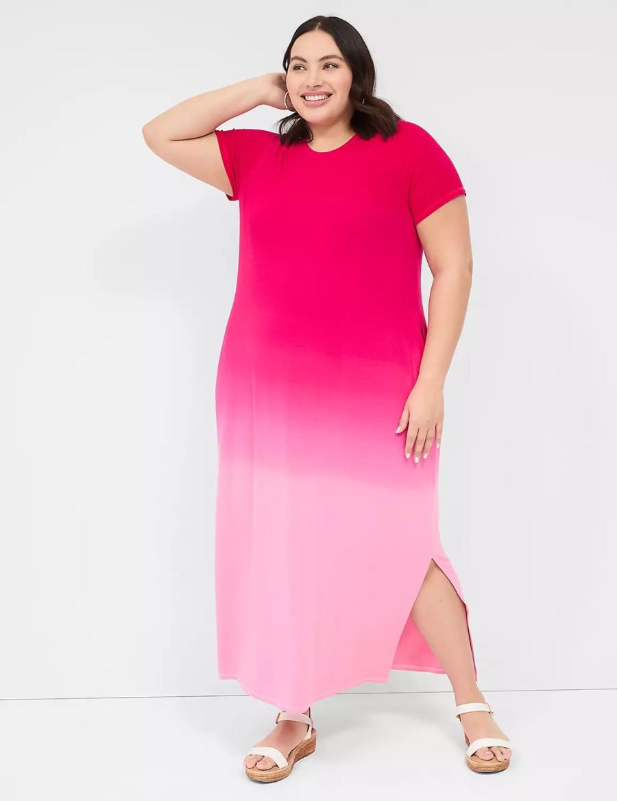 Red Lane Bryant Short-Sleeve Side-Slit Tie Dye Women Maxi Dress | ZBA2733GW