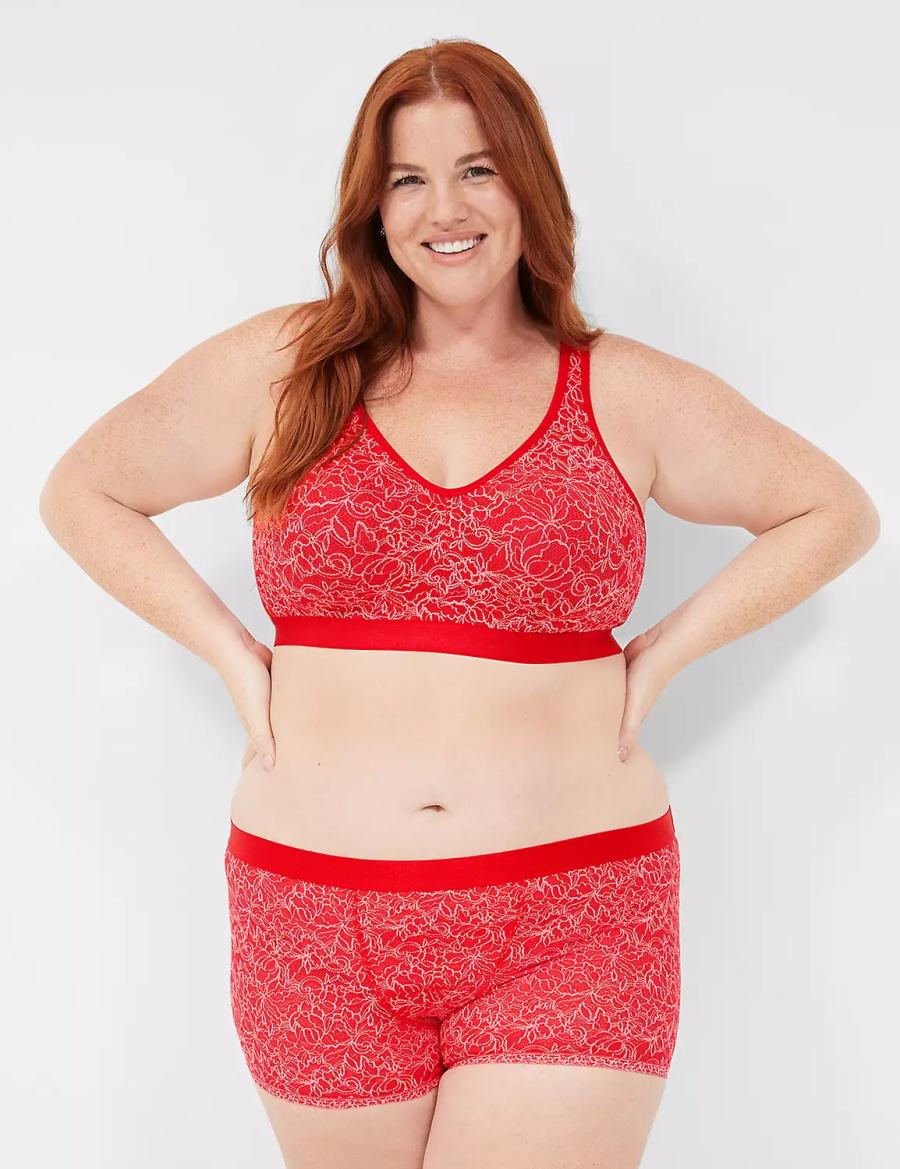 Red Lane Bryant Stretch Lace Boyfriend Women Briefs | ALS7779US