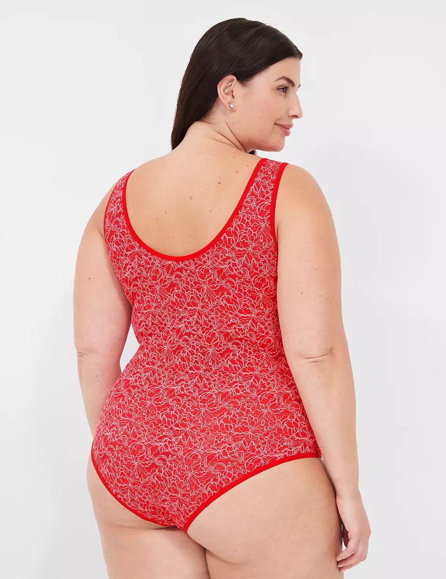 Red Lane Bryant Stretch Lace Cross-Dyed Women Bodysuit | KMR9264NV