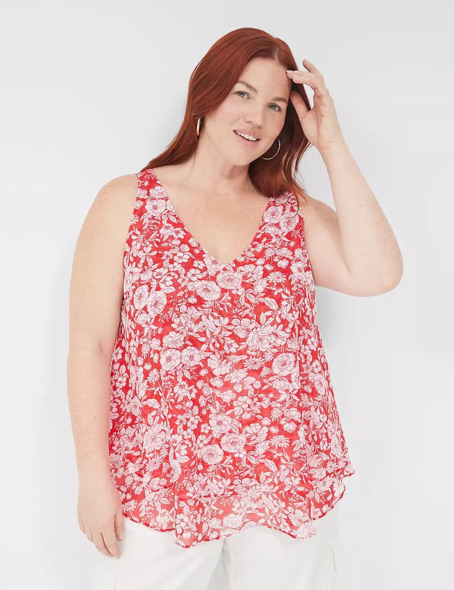 Red Lane Bryant Swing Double-Layer Chiffon Women Tank Top | VGC783BY