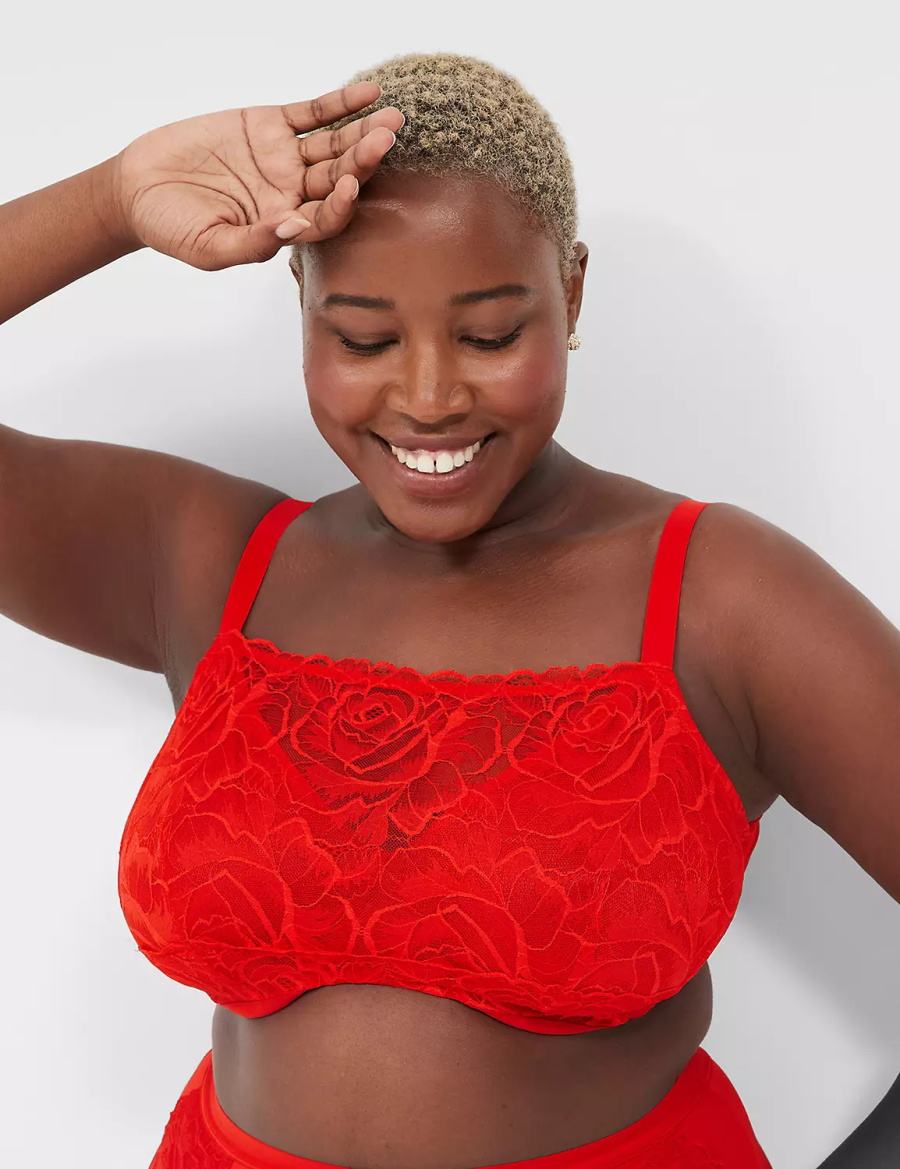 Red Lane Bryant Unlined with Lace Overlay Women Balconette Bra | JZD858BU