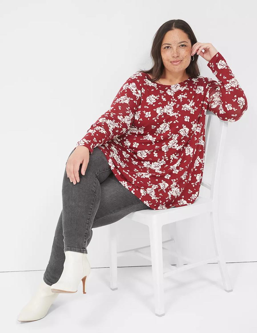 Red White Lane Bryant Swing Long-Sleeve Crew-Neck Tee Women T Shirts | BTN222UL