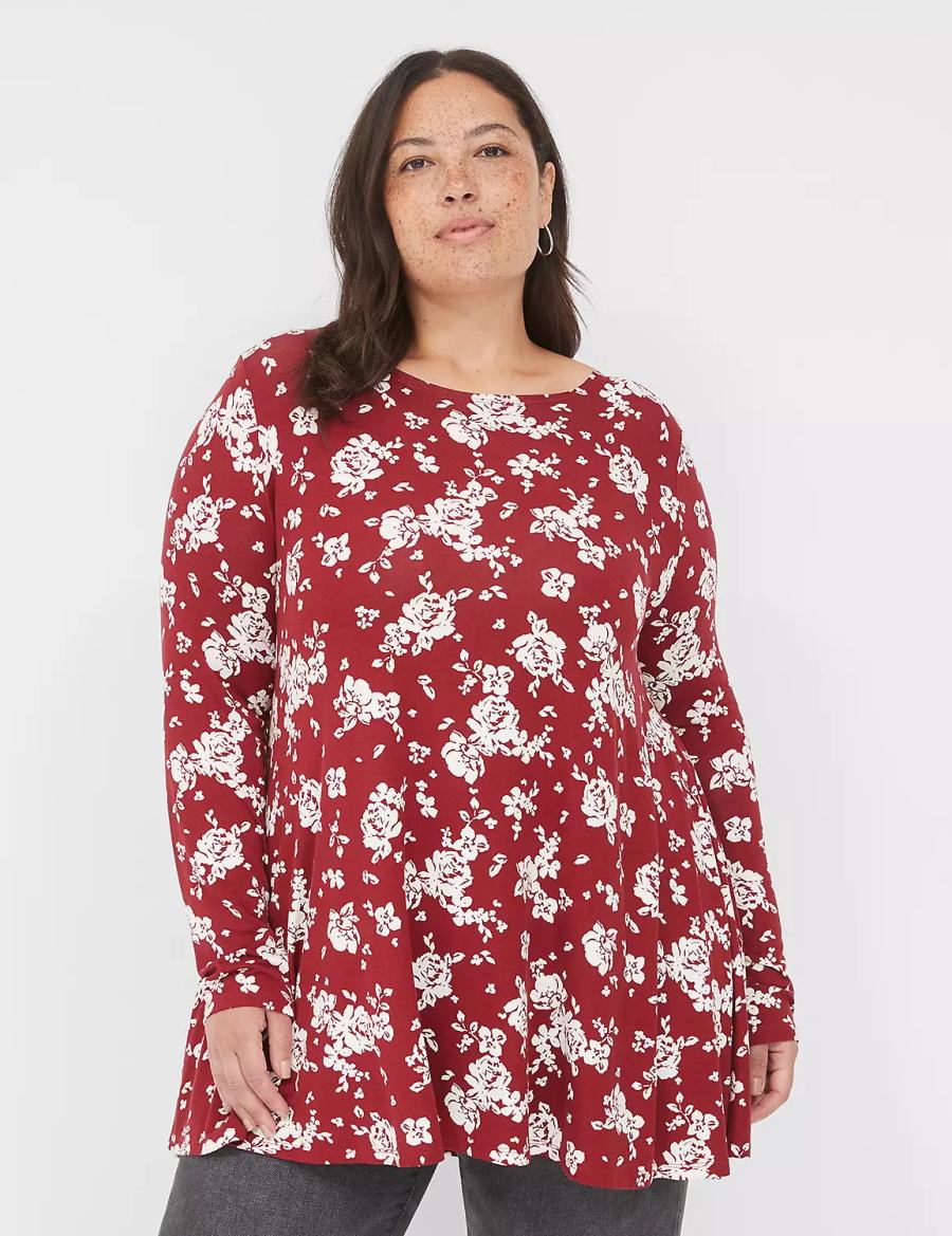 Red White Lane Bryant Swing Long-Sleeve Crew-Neck Tee Women T Shirts | BTN222UL