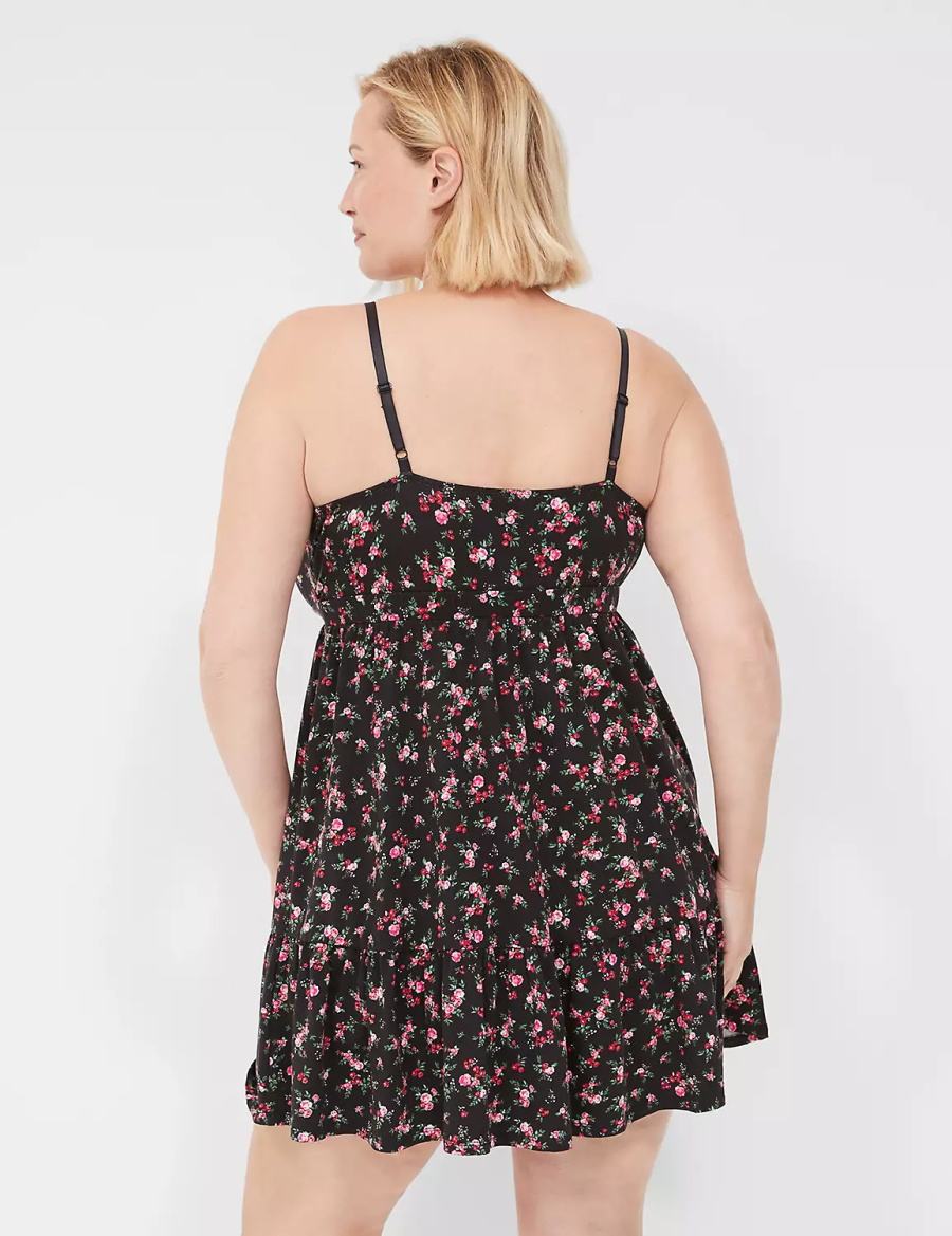 Rose Black Lane Bryant Comfy Cotton Ruffle Chemise Women Dress | TXU7393HZ