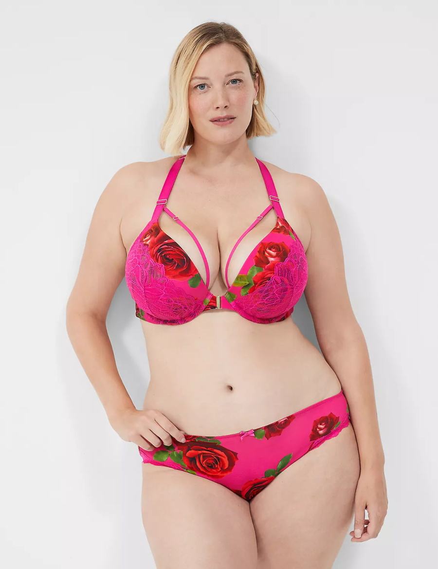 Rose Fuchsia Lane Bryant Lace-Trim Women Bikini Panty | YME2624CH