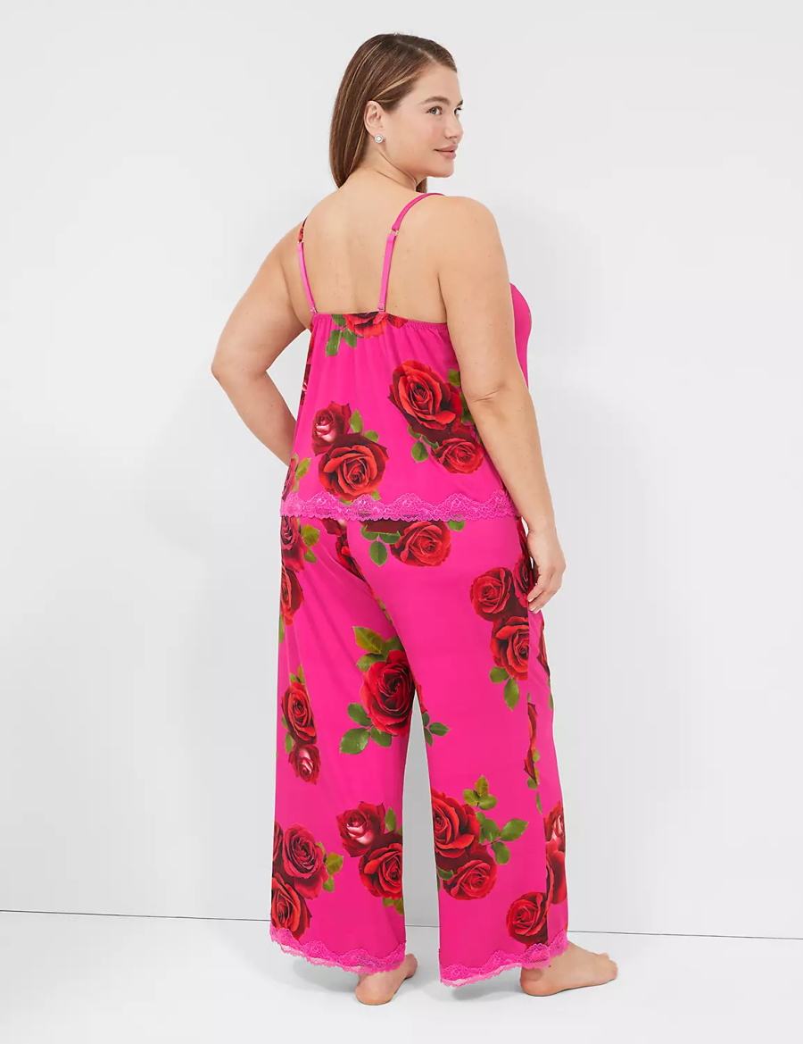 Rose Fuchsia Lane Bryant Ruched Cami & Pant PJ Set Women Pajamas | OOX8170AK