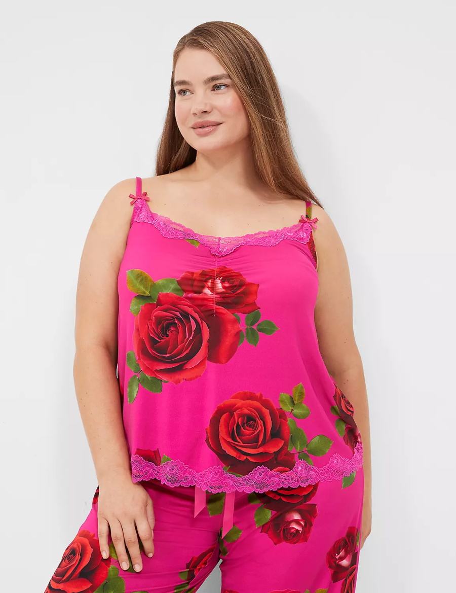 Rose Fuchsia Lane Bryant Ruched Cami & Pant PJ Set Women Pajamas | OOX8170AK