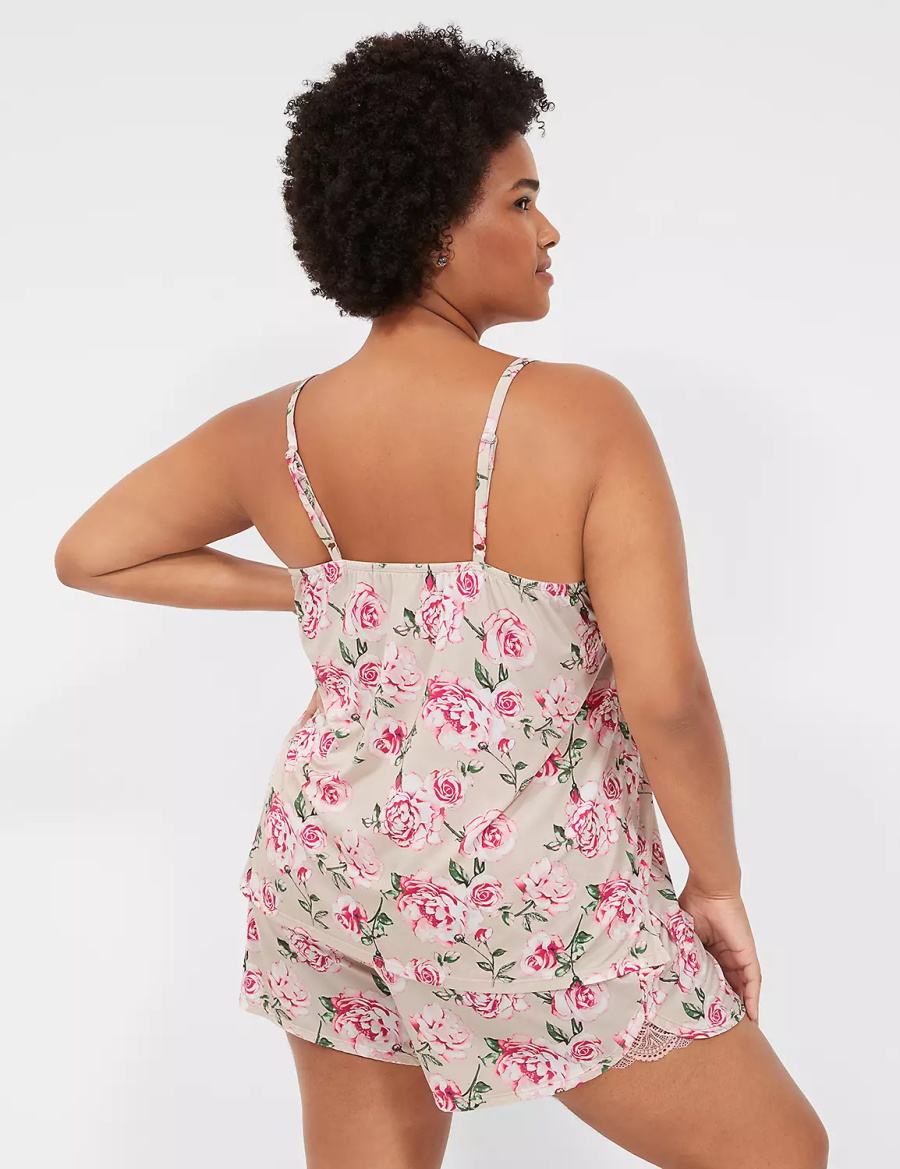 Rose Pink Lane Bryant DreamyCool Lace-Trim Cami & Short PJ Set Women Pajamas | CNA6366OH