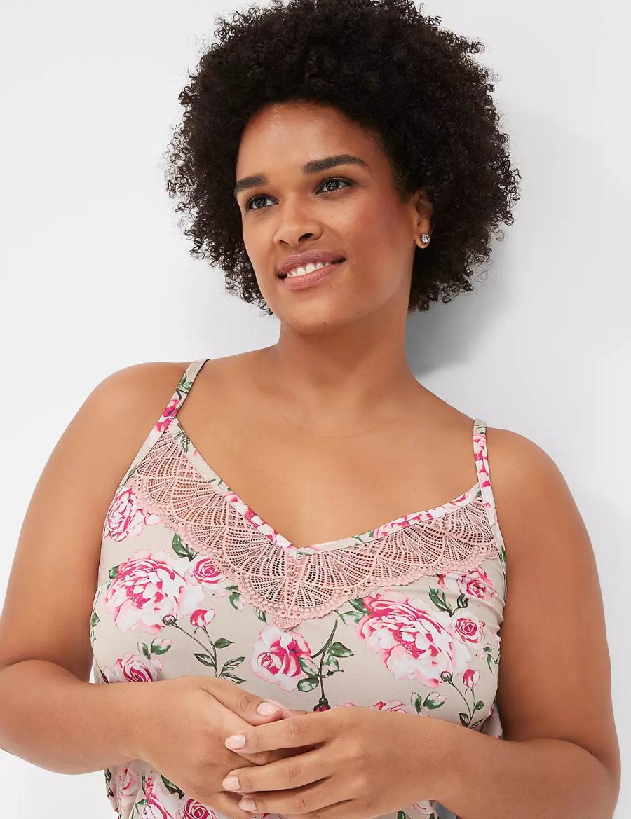 Rose Pink Lane Bryant DreamyCool Lace-Trim Cami & Short PJ Set Women Pajamas | CNA6366OH