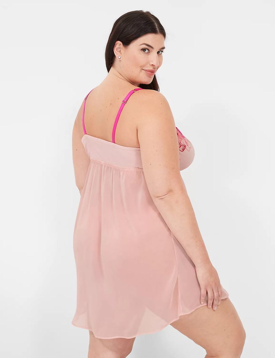 Rose Pink Lane Bryant Embroidered Babydoll Women Dress | YYB3883CO