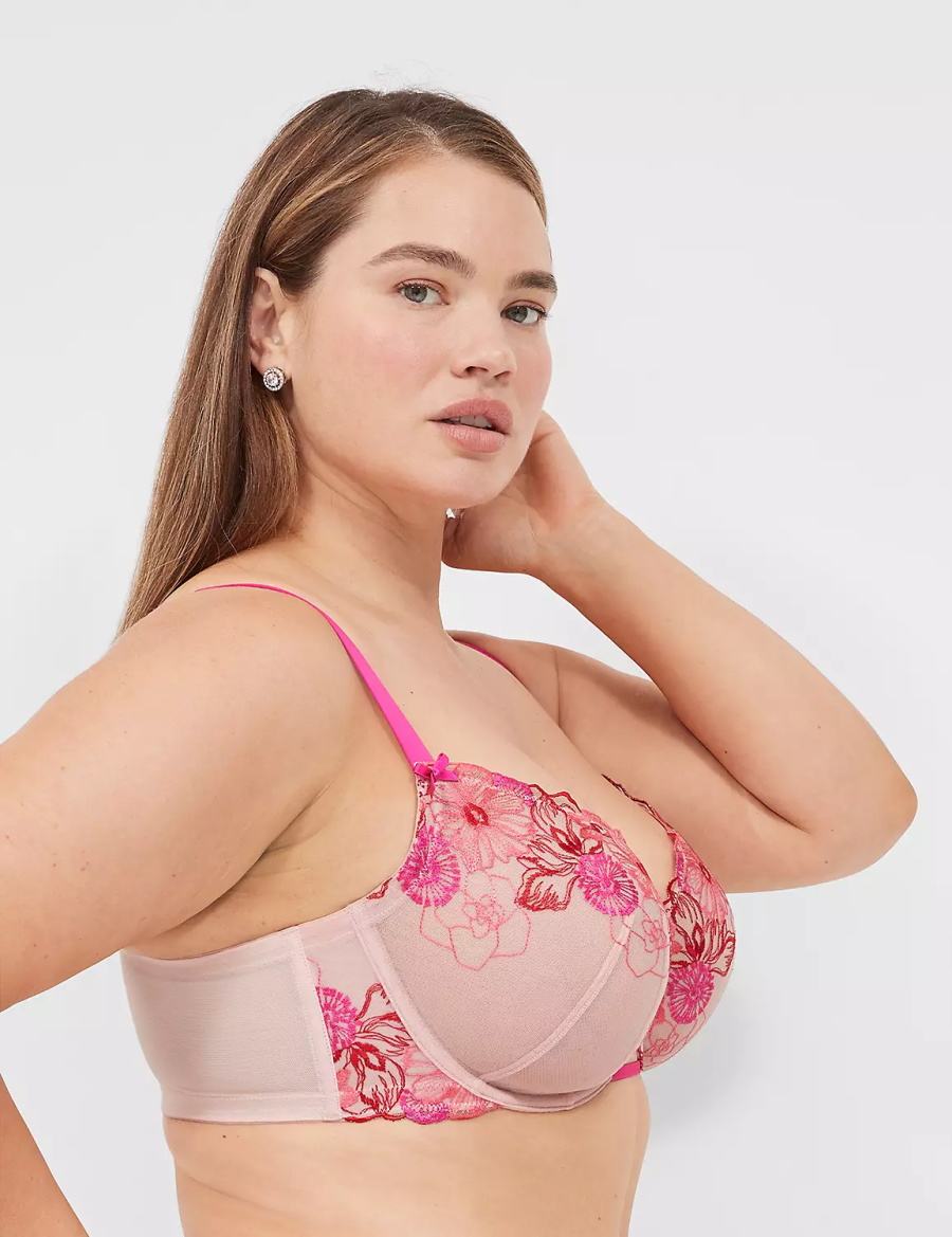 Rose Pink Lane Bryant Embroidered Unlined Women Balconette Bra | URQ6348WL