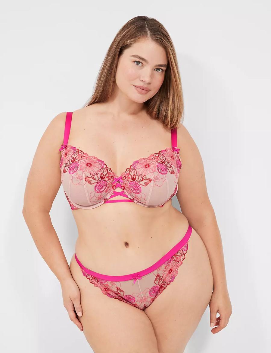 Rose Pink Lane Bryant Embroidered Unlined Women Balconette Bra | URQ6348WL