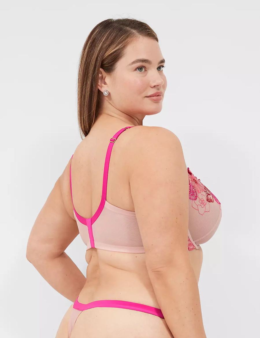 Rose Pink Lane Bryant Embroidered Women Thong Panty | BNE8353ZK