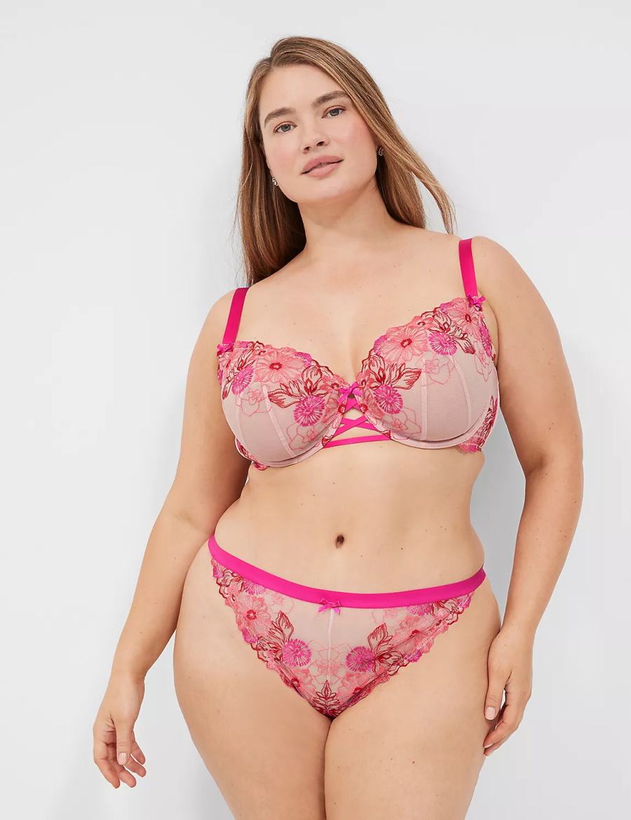 Rose Pink Lane Bryant Embroidered Women Thong Panty | BNE8353ZK